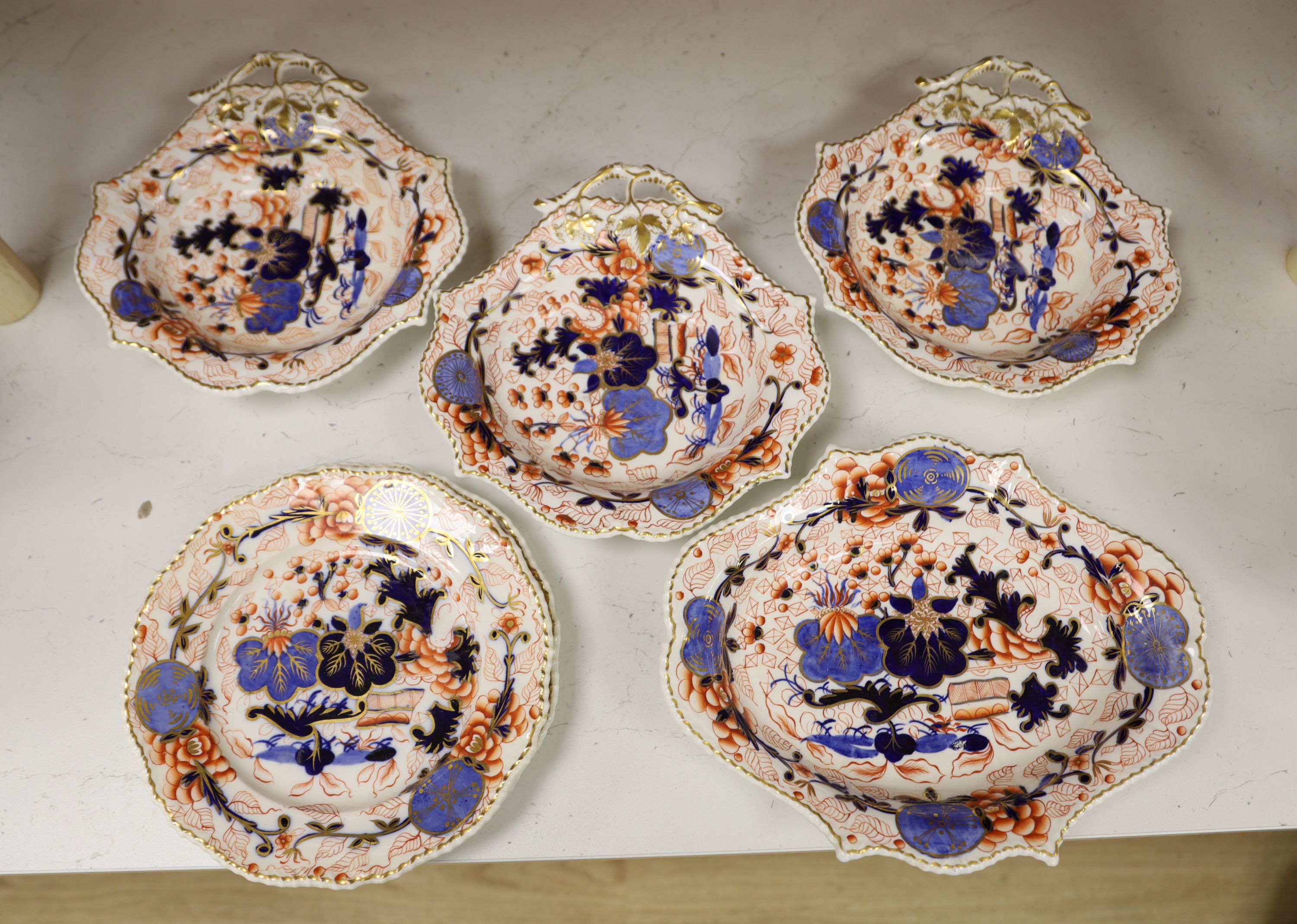 An English porcelain Imari part dessert service